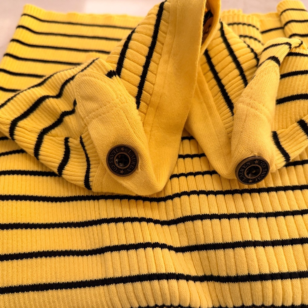 Lauren Jeans Co Ralph Lauren Yellow Striped Ribbed Sweater | Button Shoulder - Picture 5 of 5
